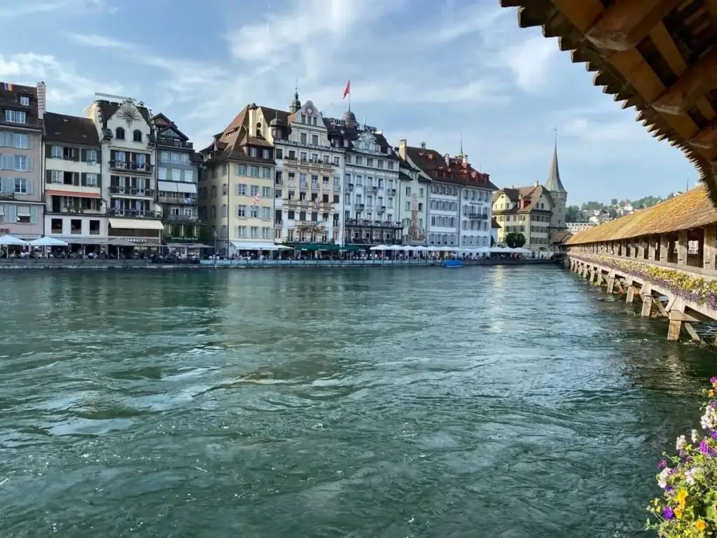 The Chapel Bridge and the river in Lucerne